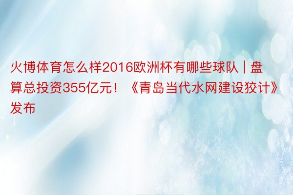 火博体育怎么样2016欧洲杯有哪些球队 | 盘算总投资355亿元！《青岛当代水网建设狡计》发布
